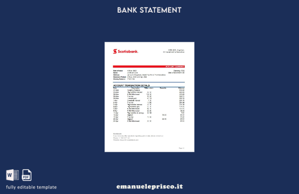 modello Excel di estratto conto bancario di Saint Vincent e Grenadine Scotiabank